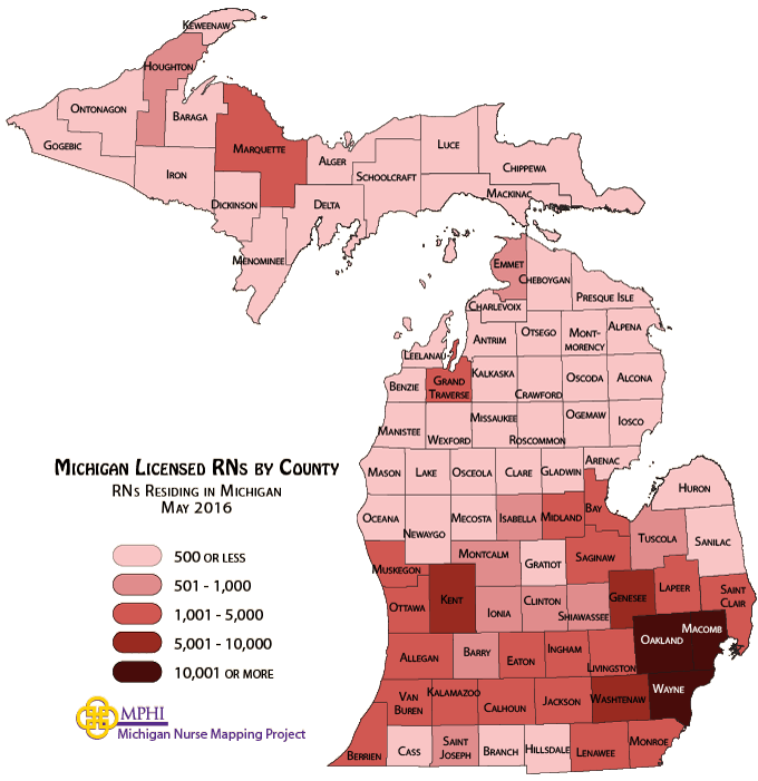 Michigan Nurse Mapping Licensed Nurse Population By County and License